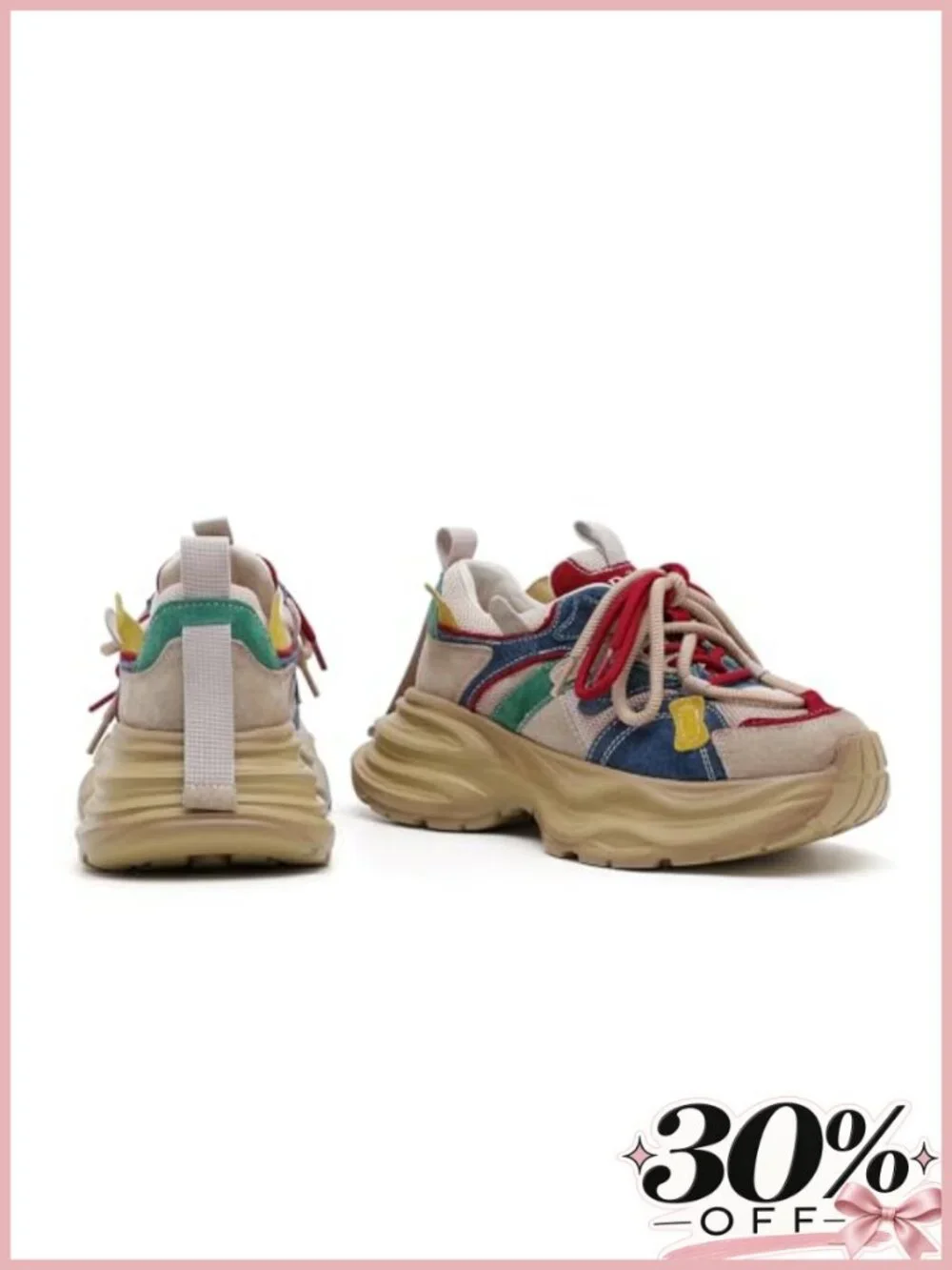 Women's Platform Sneakers Leather Mesh Lace-Up Walking Shoes